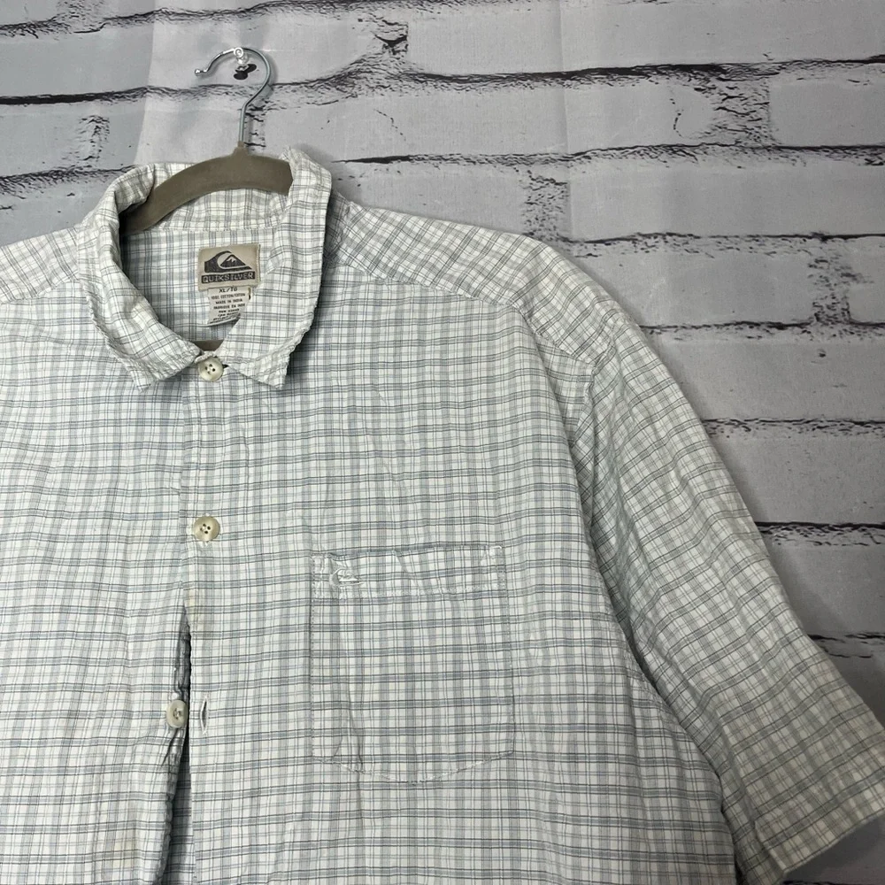 Quiksilver Gray & White Plaid Button‑Up Shirt Sz XL Surfer Streetwear Casual Y2K - Picture 7 of 13